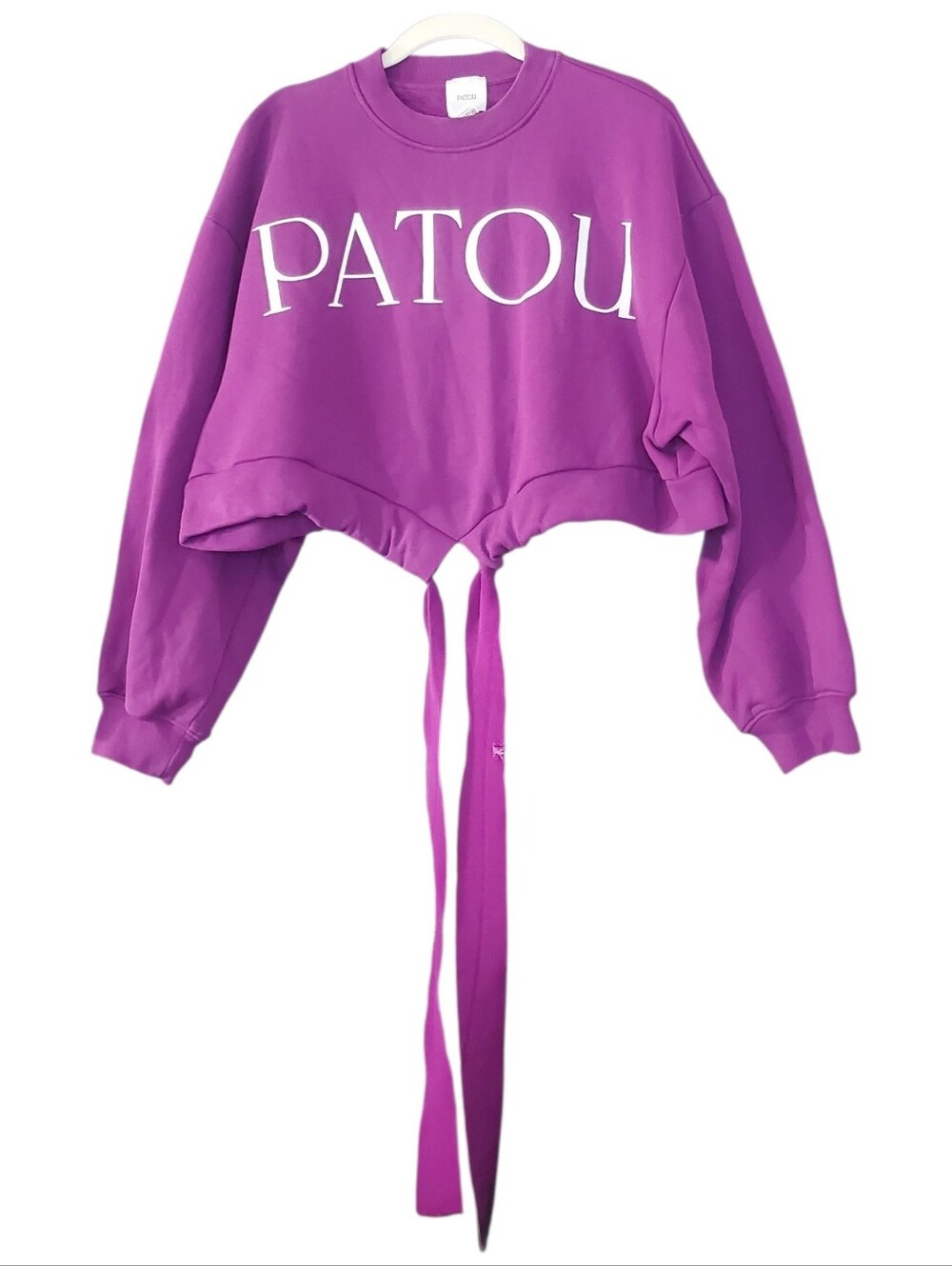 PATOU Cropped Grosgrain Purple Cropped Tie-Front Organic Cotton Sweatshirt *FLAW